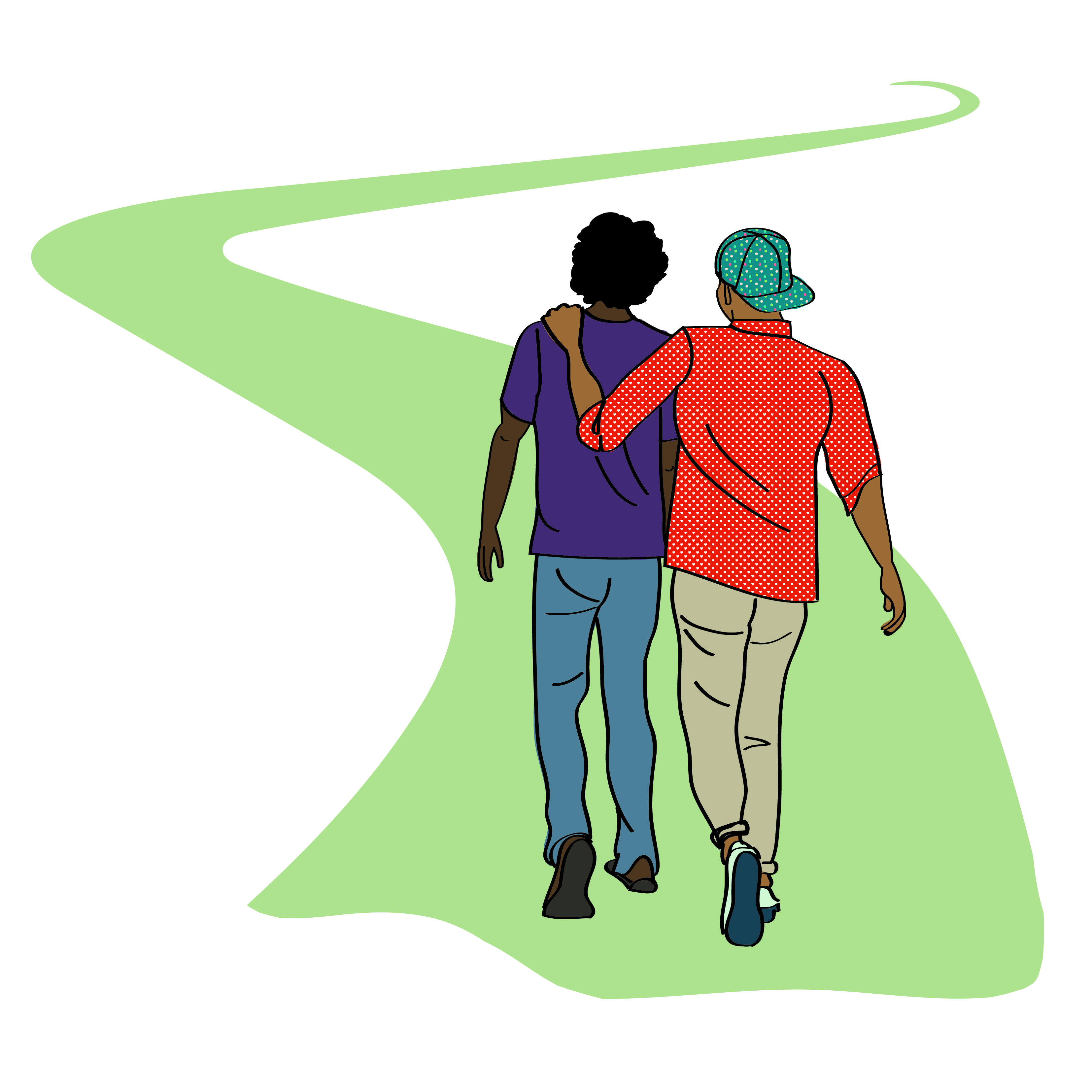 Two people walking together on a supportive journey